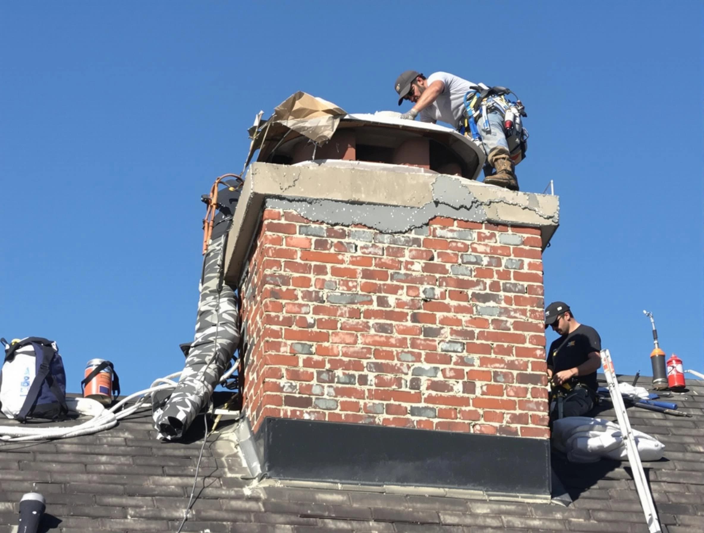 Bethany Chimney Sweep installing a custom chimney crown in Bethany, OK