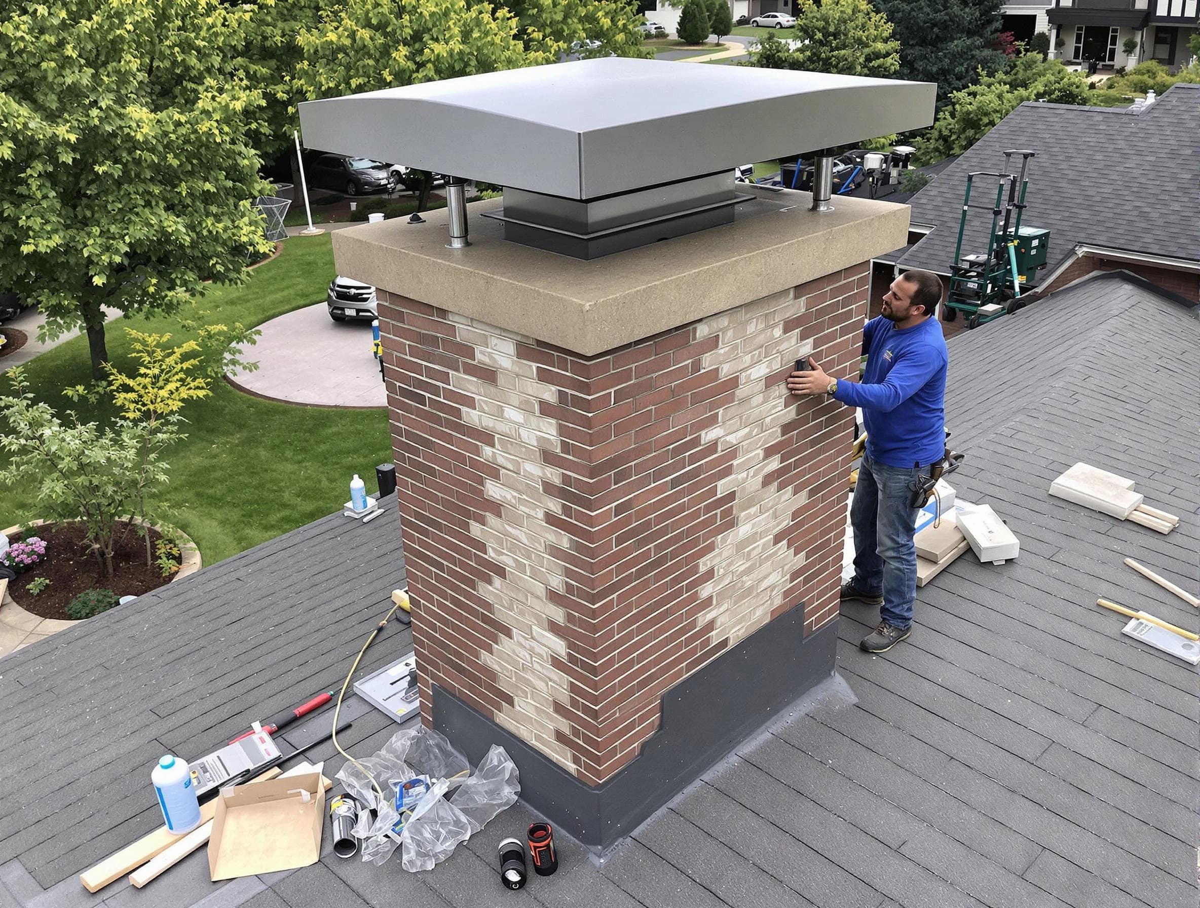 Bethany Chimney Sweep team working on a custom chimney remodel in Bethany, OK
